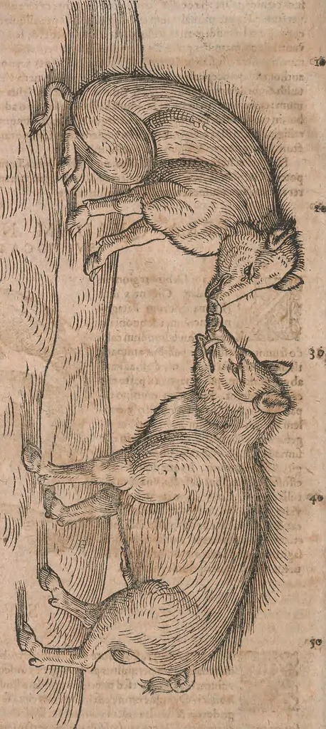 An illustration from Conradi Gesneri medici Tigurini Historiae animalium liber primus de quadrupedibus viuiparis : opus philosophis, medicis, grammaticis, philologis, poëtis, & omnibus rerum linguarumq́ue variarum studiosis, vtilissimum simul iucundissimumq́ue futurum, 1602, leaf 917
