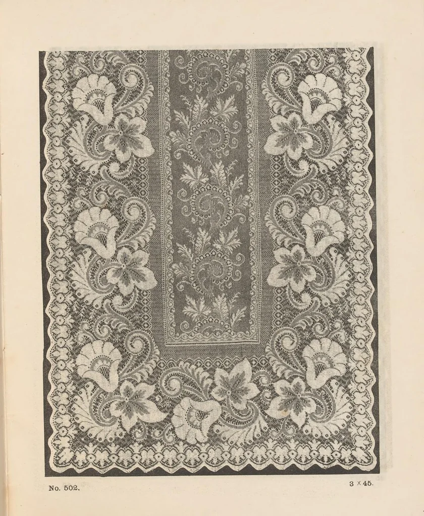 An illustration from New designs in lace curtains 1893 / from Copestake, Lindsay, Crampton & Co., 1893, leaf 4