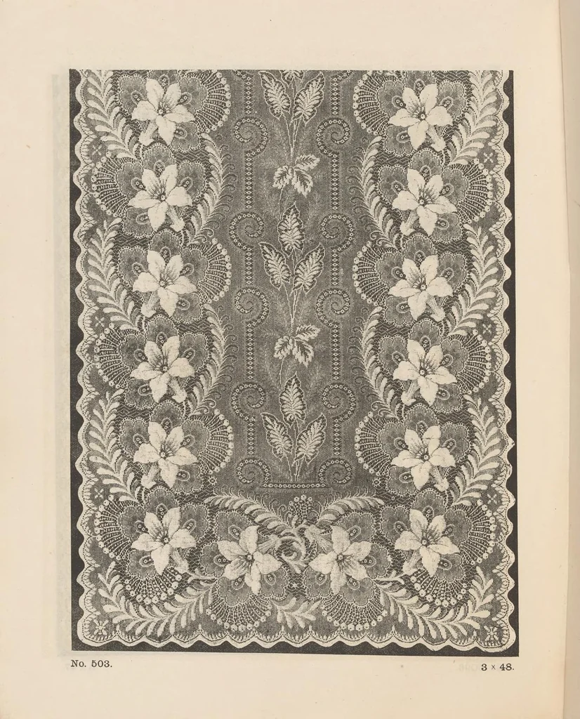 An illustration from New designs in lace curtains 1893 / from Copestake, Lindsay, Crampton & Co., 1893, leaf 7