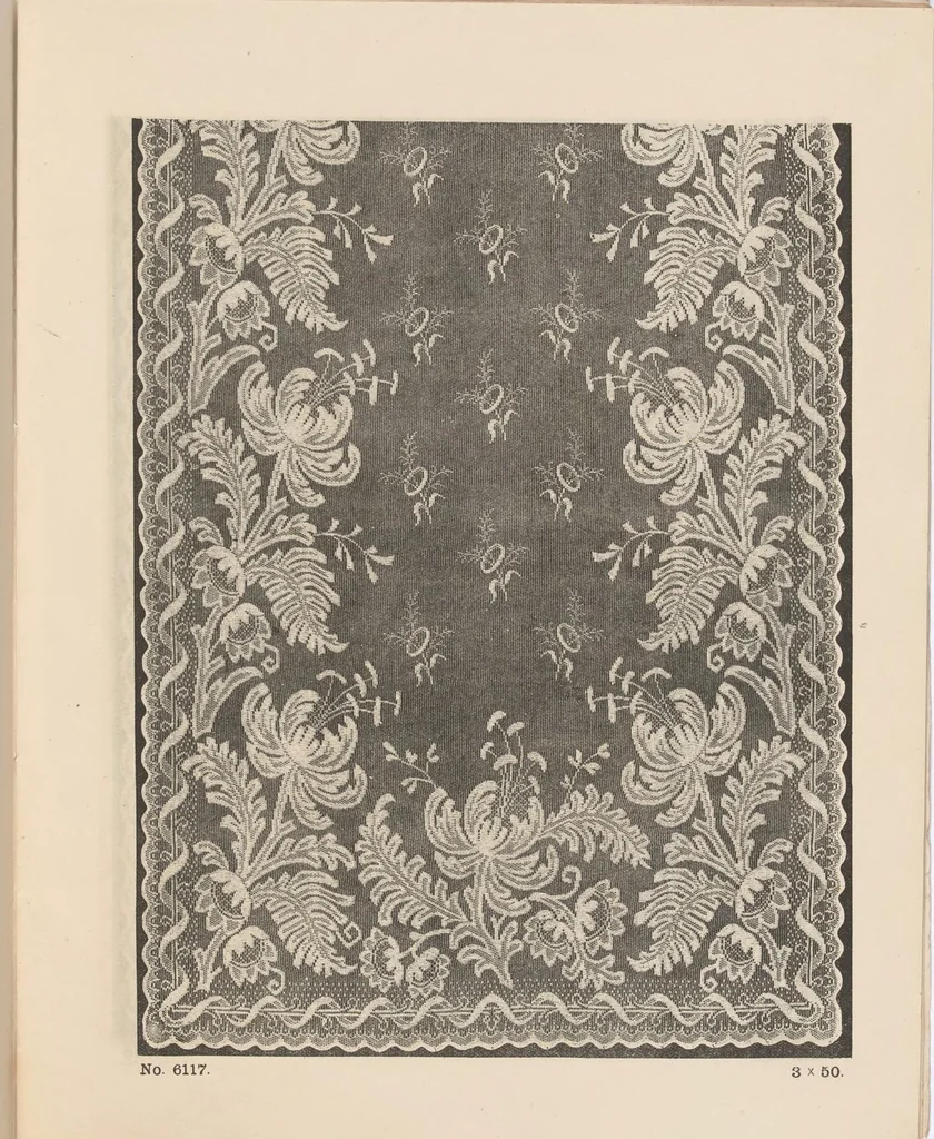 An illustration from New designs in lace curtains 1893 / from Copestake, Lindsay, Crampton & Co., 1893, leaf 8
