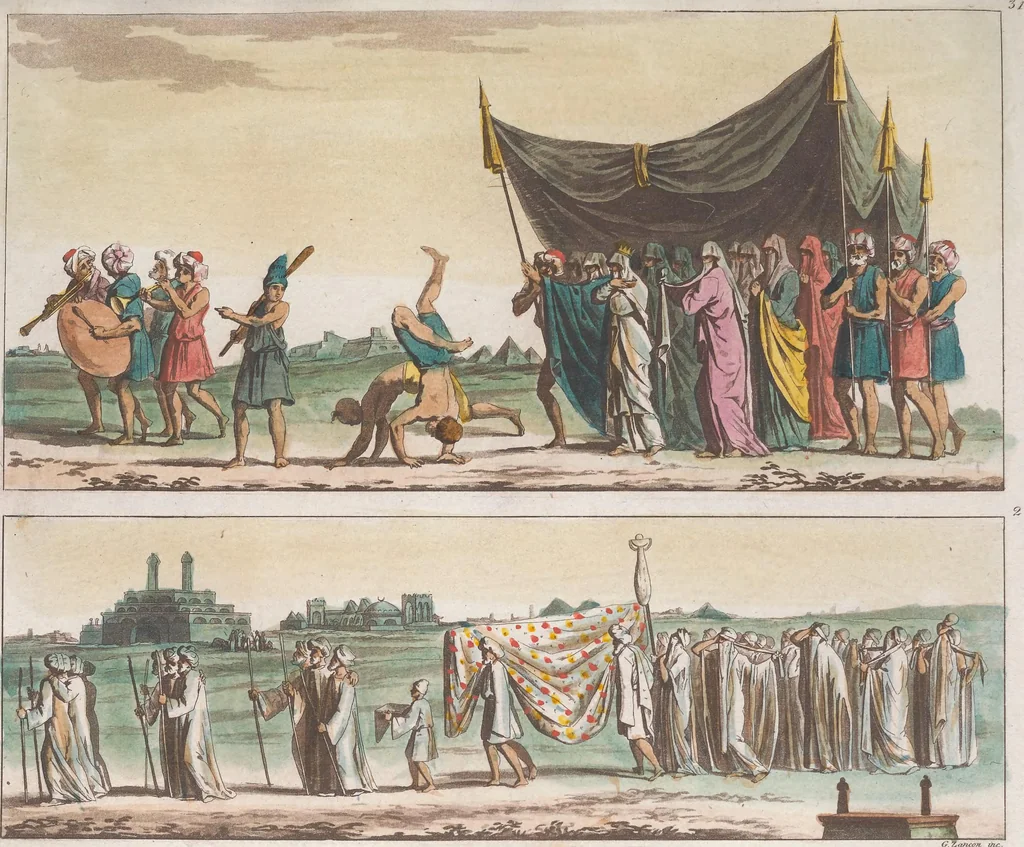 An illustration from Le Costume ancien et moderne ; ou, Histoire du gouvernement, de la milice, de la religion, des arts, sciences et usages de tous les peuples anciens et modernes, d'après les monumens de l'antiquité et accompagné de dessins analogues au sujet, 1815, leaf 218