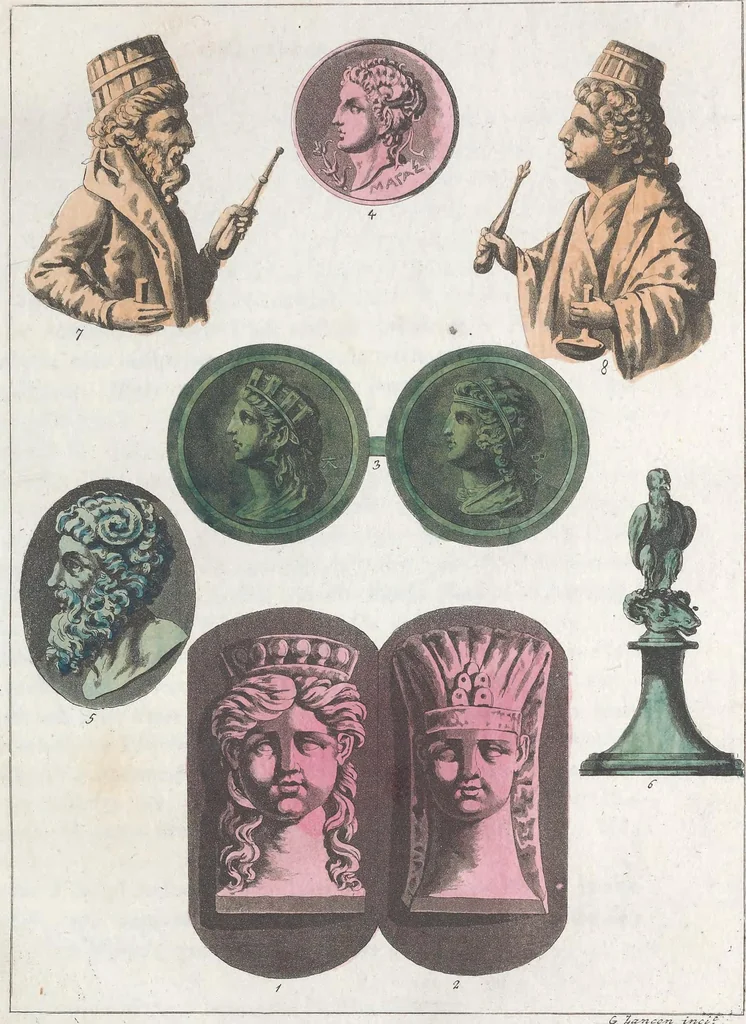 An illustration from Le Costume ancien et moderne ; ou, Histoire du gouvernement, de la milice, de la religion, des arts, sciences et usages de tous les peuples anciens et modernes, d'après les monumens de l'antiquité et accompagné de dessins analogues au sujet, 1815, leaf 372