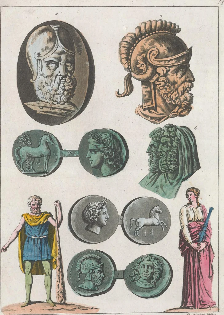 An illustration from Le Costume ancien et moderne ; ou, Histoire du gouvernement, de la milice, de la religion, des arts, sciences et usages de tous les peuples anciens et modernes, d'après les monumens de l'antiquité et accompagné de dessins analogues au sujet, 1815, leaf 405