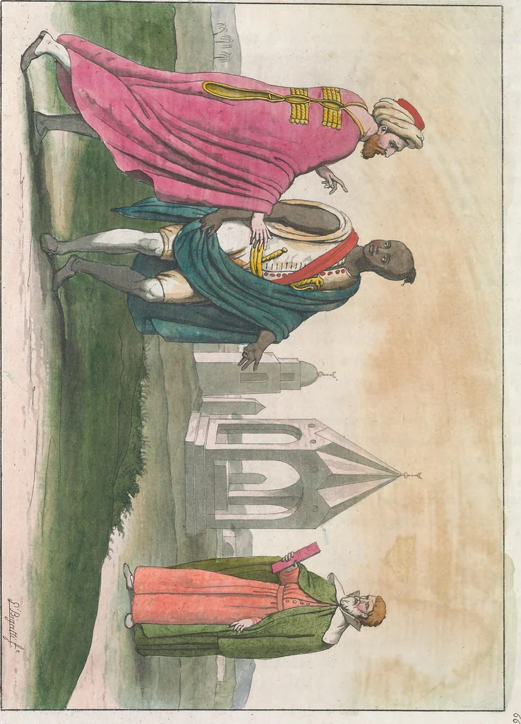 An illustration from Le Costume ancien et moderne ; ou, Histoire du gouvernement, de la milice, de la religion, des arts, sciences et usages de tous les peuples anciens et modernes, d'après les monumens de l'antiquité et accompagné de dessins analogues au sujet, 1815, leaf 517