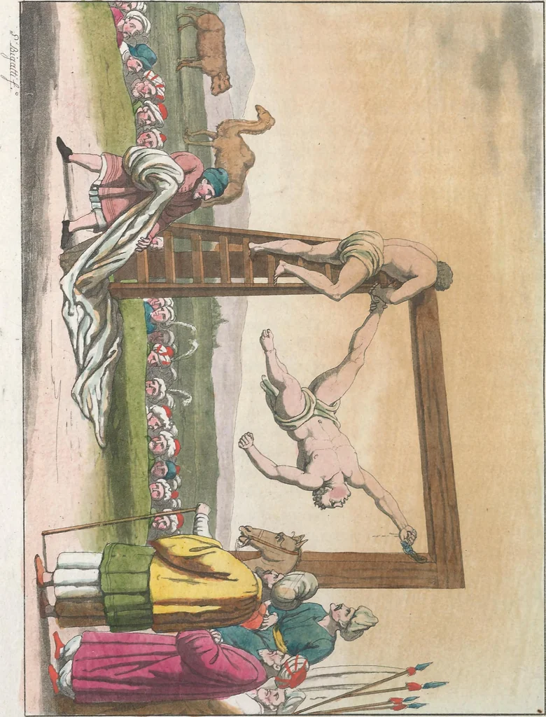 An illustration from Le Costume ancien et moderne ; ou, Histoire du gouvernement, de la milice, de la religion, des arts, sciences et usages de tous les peuples anciens et modernes, d'après les monumens de l'antiquité et accompagné de dessins analogues au sujet, 1815, leaf 521