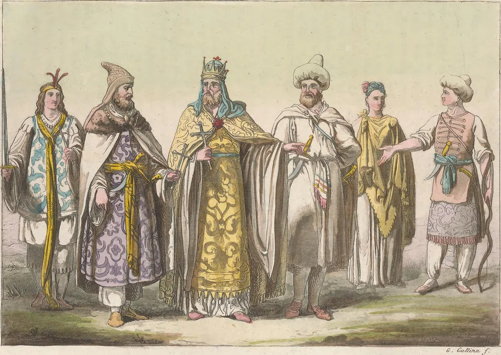 An illustration from Le Costume ancien et moderne ; ou, Histoire du gouvernement, de la milice, de la religion, des arts, sciences et usages de tous les peuples anciens et modernes, d'après les monumens de l'antiquité et accompagné de dessins analogues au sujet, 1815, leaf 76