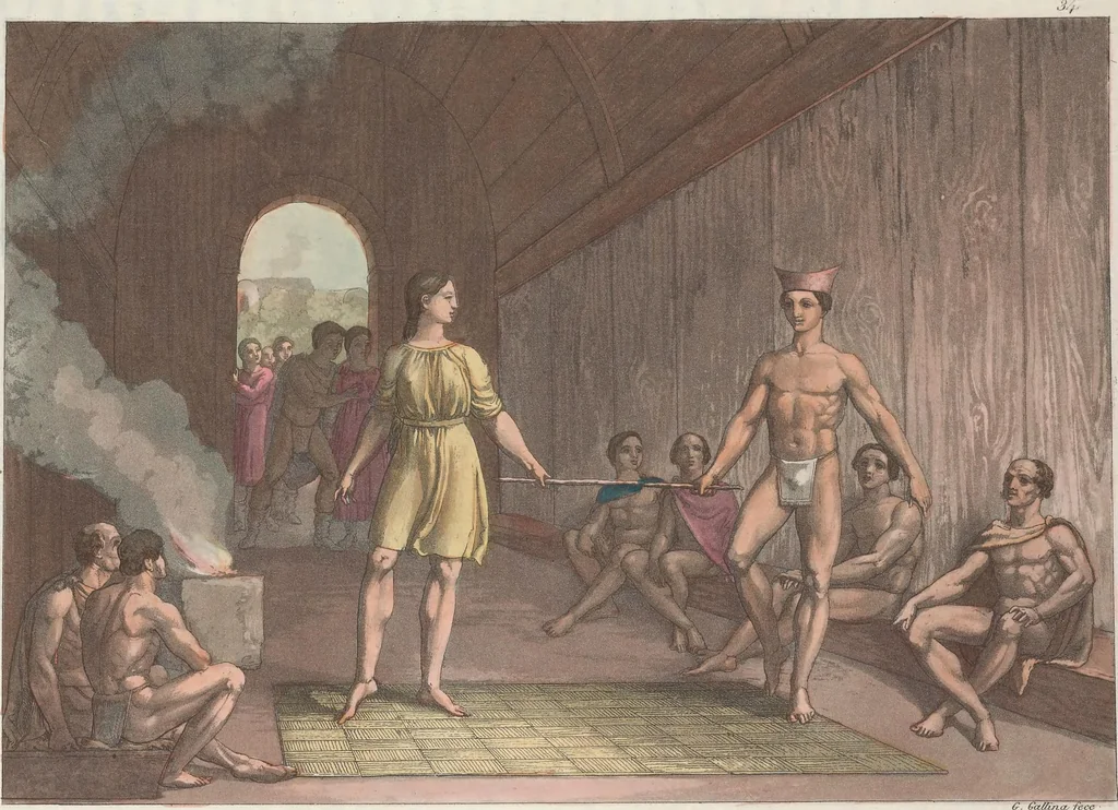 An illustration from Le Costume ancien et moderne ; ou, Histoire du gouvernement, de la milice, de la religion, des arts, sciences et usages de tous les peuples anciens et modernes, d'après les monumens de l'antiquité et accompagné de dessins analogues au sujet, 1815, leaf 351