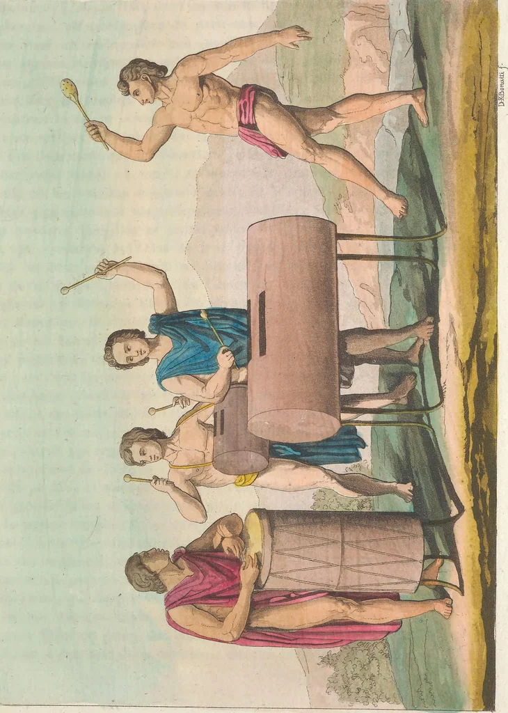 An illustration from Le Costume ancien et moderne ; ou, Histoire du gouvernement, de la milice, de la religion, des arts, sciences et usages de tous les peuples anciens et modernes, d'après les monumens de l'antiquité et accompagné de dessins analogues au sujet, 1815, leaf 736