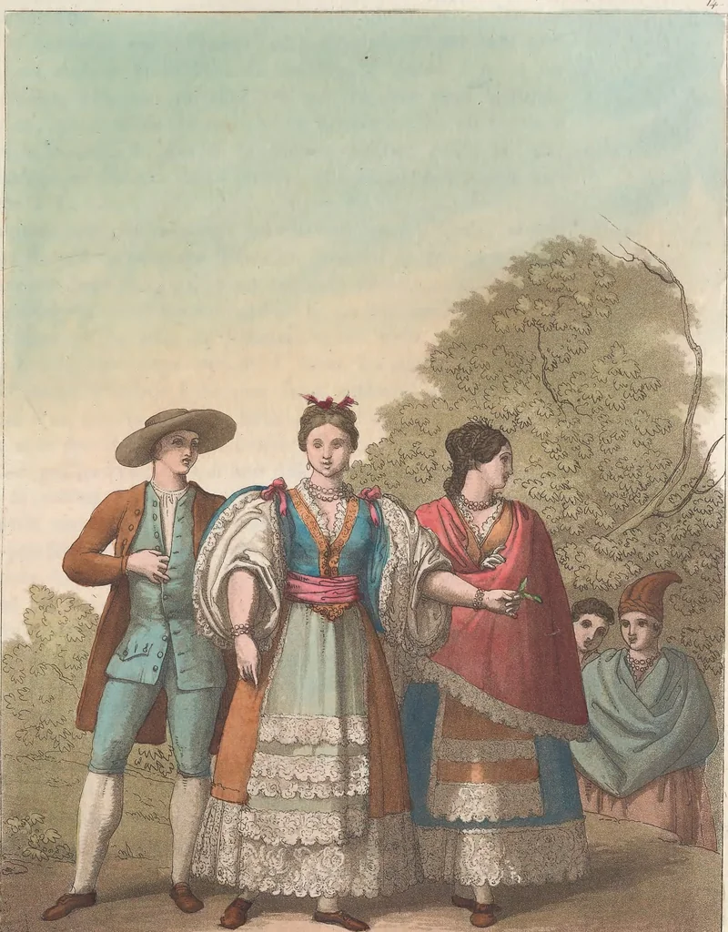 An illustration from Le Costume ancien et moderne ; ou, Histoire du gouvernement, de la milice, de la religion, des arts, sciences et usages de tous les peuples anciens et modernes, d'après les monumens de l'antiquité et accompagné de dessins analogues au sujet, 1815, leaf 138