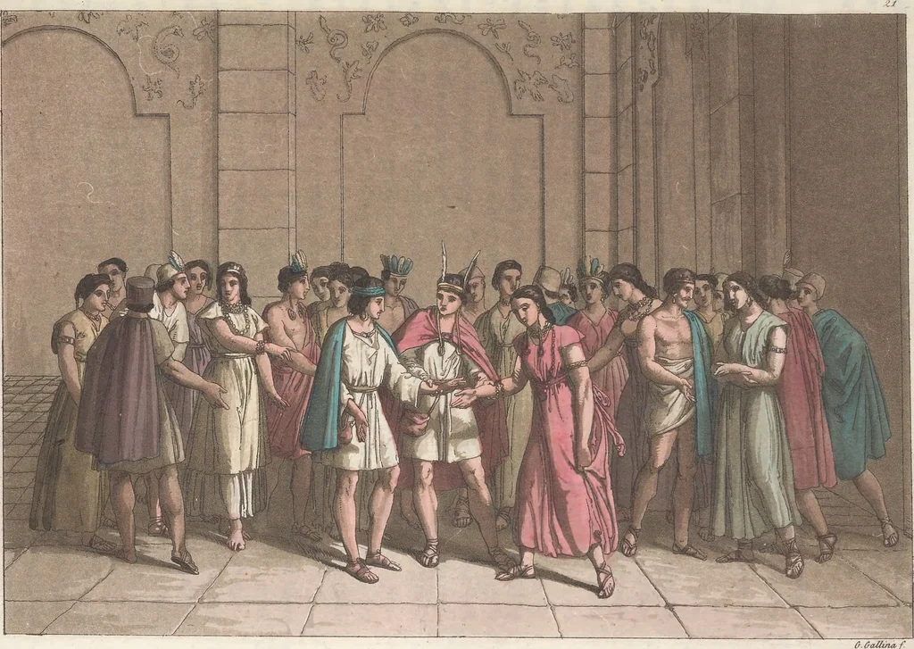 An illustration from Le Costume ancien et moderne ; ou, Histoire du gouvernement, de la milice, de la religion, des arts, sciences et usages de tous les peuples anciens et modernes, d'après les monumens de l'antiquité et accompagné de dessins analogues au sujet, 1815, leaf 194