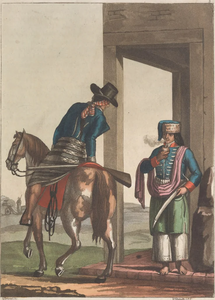 An illustration from Le Costume ancien et moderne ; ou, Histoire du gouvernement, de la milice, de la religion, des arts, sciences et usages de tous les peuples anciens et modernes, d'après les monumens de l'antiquité et accompagné de dessins analogues au sujet, 1815, leaf 60