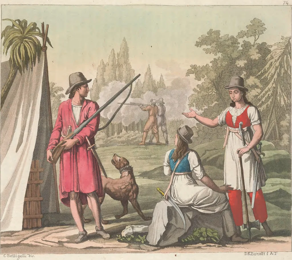 An illustration from Le Costume ancien et moderne ; ou, Histoire du gouvernement, de la milice, de la religion, des arts, sciences et usages de tous les peuples anciens et modernes, d'après les monumens de l'antiquité et accompagné de dessins analogues au sujet, 1815, leaf 649