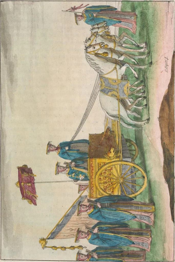 An illustration from Le Costume ancien et moderne ; ou, Histoire du gouvernement, de la milice, de la religion, des arts, sciences et usages de tous les peuples anciens et modernes, d'après les monumens de l'antiquité et accompagné de dessins analogues au sujet, 1815, leaf 157