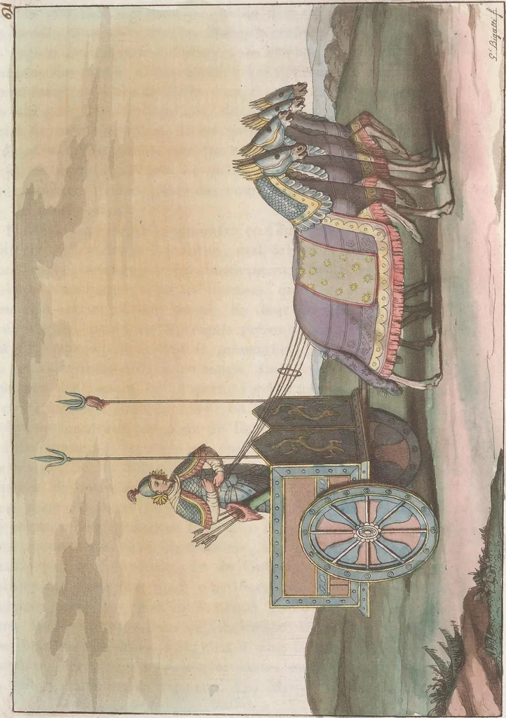An illustration from Le Costume ancien et moderne ; ou, Histoire du gouvernement, de la milice, de la religion, des arts, sciences et usages de tous les peuples anciens et modernes, d'après les monumens de l'antiquité et accompagné de dessins analogues au sujet, 1815, leaf 195