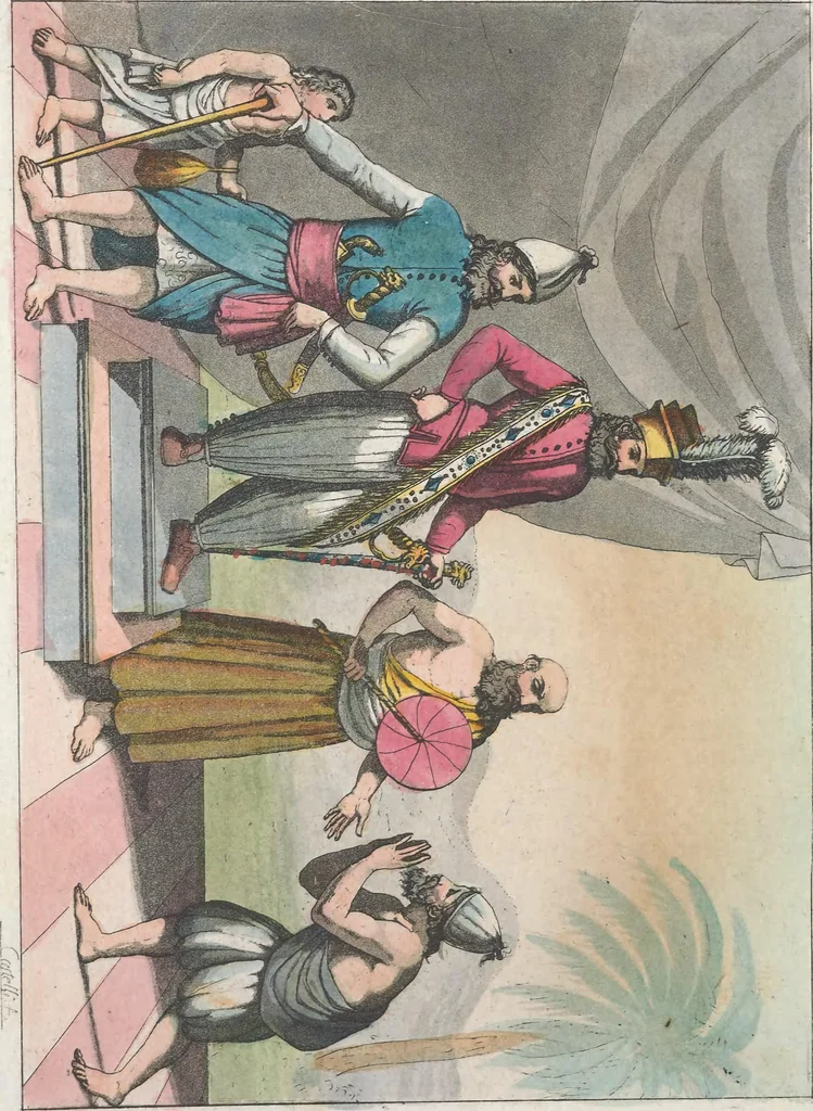 An illustration from Le Costume ancien et moderne ; ou, Histoire du gouvernement, de la milice, de la religion, des arts, sciences et usages de tous les peuples anciens et modernes, d'après les monumens de l'antiquité et accompagné de dessins analogues au sujet, 1815, leaf 461