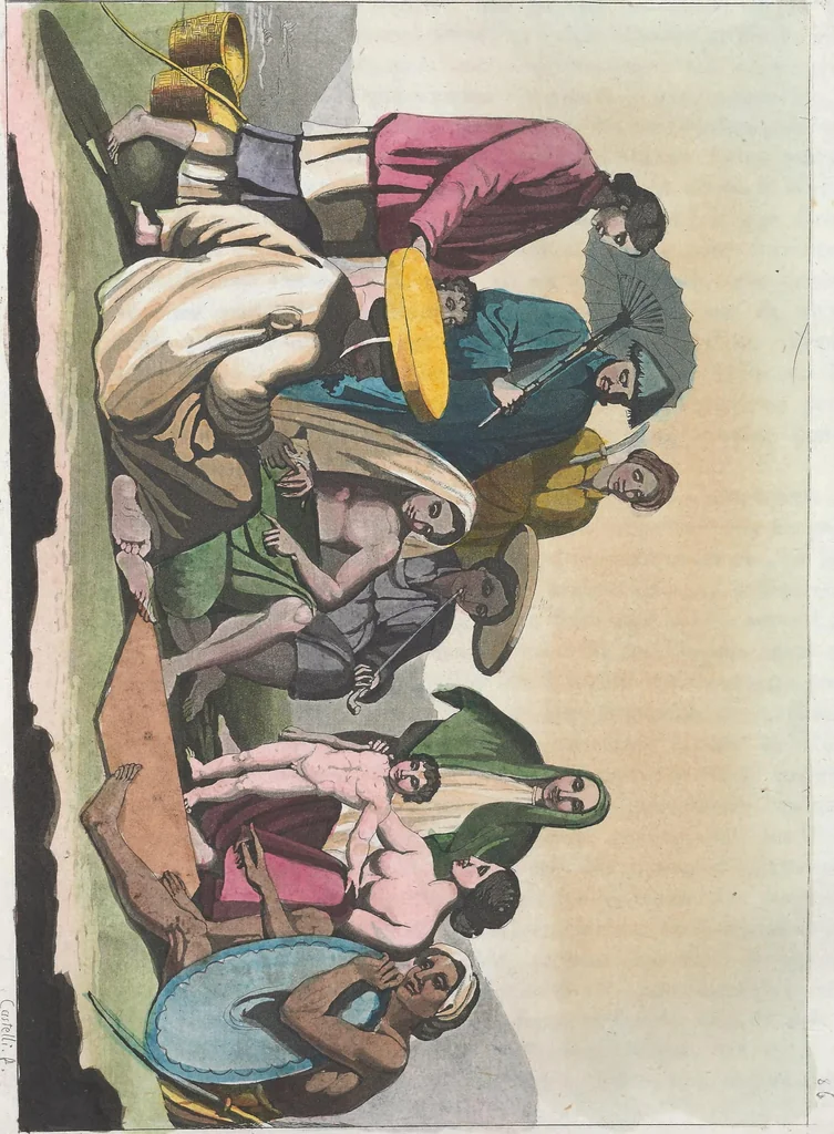 An illustration from Le Costume ancien et moderne ; ou, Histoire du gouvernement, de la milice, de la religion, des arts, sciences et usages de tous les peuples anciens et modernes, d'après les monumens de l'antiquité et accompagné de dessins analogues au sujet, 1815, leaf 685
