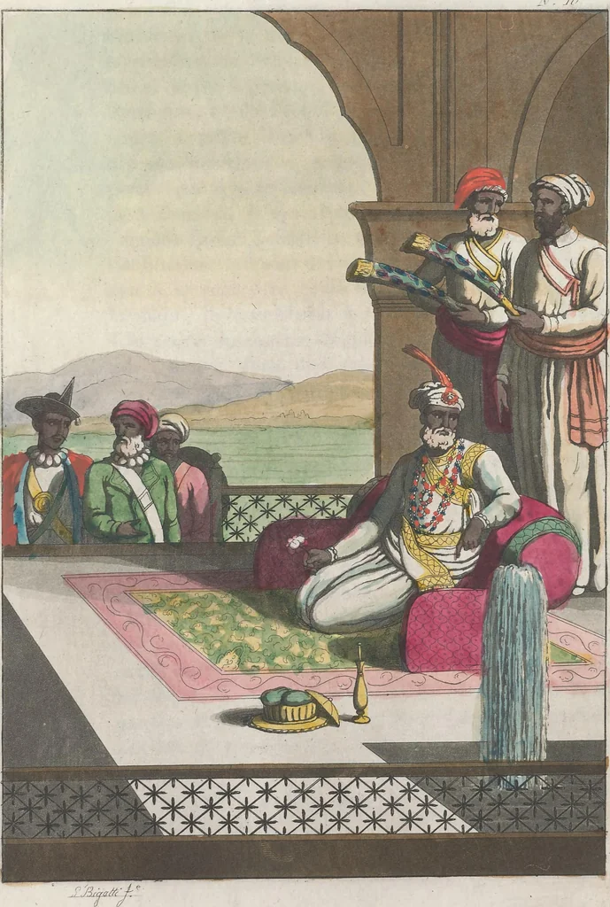 An illustration from Le Costume ancien et moderne ; ou, Histoire du gouvernement, de la milice, de la religion, des arts, sciences et usages de tous les peuples anciens et modernes, d'après les monumens de l'antiquité et accompagné de dessins analogues au sujet, 1815, leaf 99
