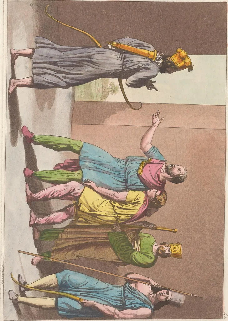 An illustration from Le Costume ancien et moderne ; ou, Histoire du gouvernement, de la milice, de la religion, des arts, sciences et usages de tous les peuples anciens et modernes, d'après les monumens de l'antiquité et accompagné de dessins analogues au sujet, 1815, leaf 431