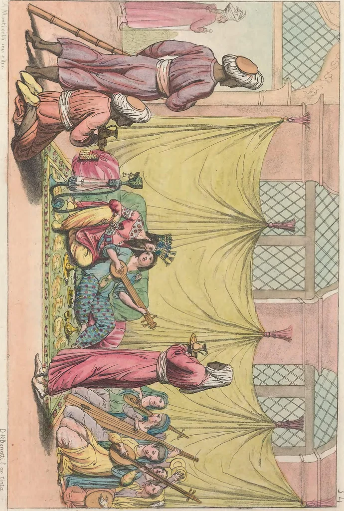 An illustration from Le Costume ancien et moderne ; ou, Histoire du gouvernement, de la milice, de la religion, des arts, sciences et usages de tous les peuples anciens et modernes, d'après les monumens de l'antiquité et accompagné de dessins analogues au sujet, 1815, leaf 575