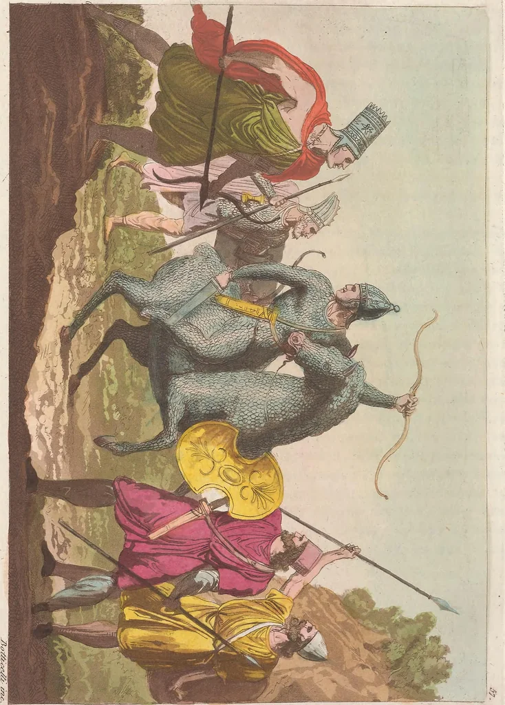 An illustration from Le Costume ancien et moderne ; ou, Histoire du gouvernement, de la milice, de la religion, des arts, sciences et usages de tous les peuples anciens et modernes, d'après les monumens de l'antiquité et accompagné de dessins analogues au sujet, 1815, leaf 599