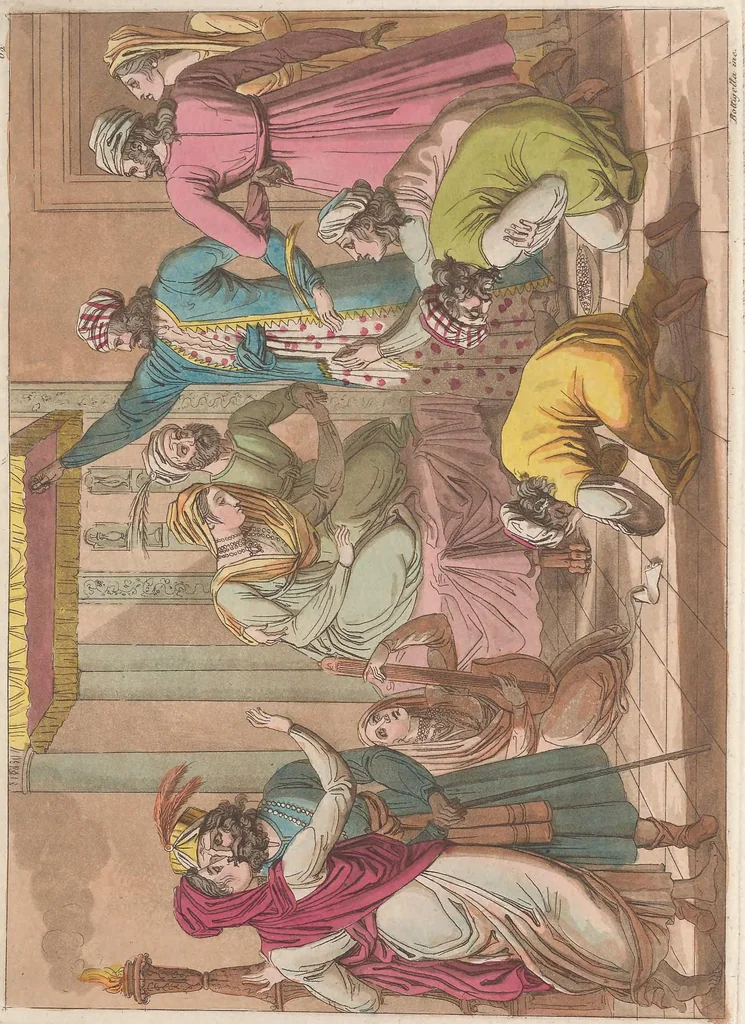 An illustration from Le Costume ancien et moderne ; ou, Histoire du gouvernement, de la milice, de la religion, des arts, sciences et usages de tous les peuples anciens et modernes, d'après les monumens de l'antiquité et accompagné de dessins analogues au sujet, 1815, leaf 628