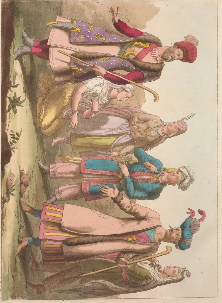 An illustration from Le Costume ancien et moderne ; ou, Histoire du gouvernement, de la milice, de la religion, des arts, sciences et usages de tous les peuples anciens et modernes, d'après les monumens de l'antiquité et accompagné de dessins analogues au sujet, 1815, leaf 721