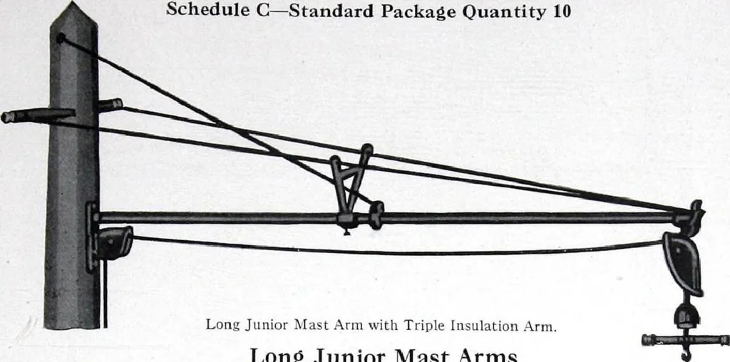 An illustration from Cutter Streethoods, Brackets, Mast Arms, Pulleys, Insulators and Pole Line Material, 1919, leaf 36