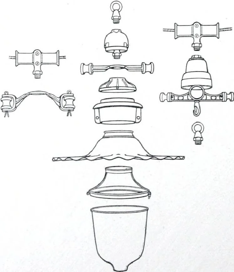 An illustration from Cutter Streethoods, Brackets, Mast Arms, Pulleys, Insulators and Pole Line Material, 1919, leaf 5