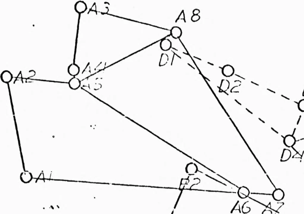 An illustration from Integrated DoD Voice and Data Networks and Ground Packet Radio Technology Volume 3. Topological Gateway Placement Strategies, 1977, leaf 57