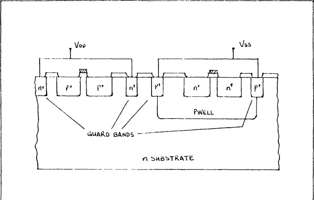 An illustration from Analysis of the Capability to Effectively Design Complementary Metal Oxide Semiconductor Integrated Circuits, 1984, leaf 28