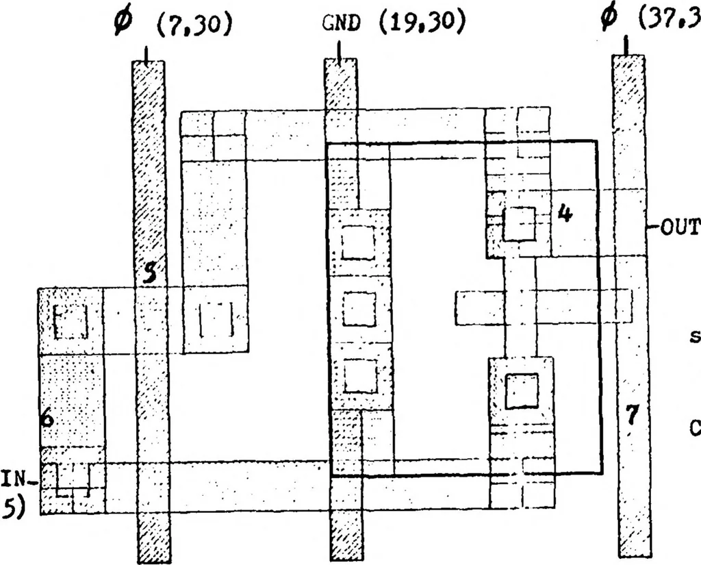An illustration from Analysis of the Capability to Effectively Design Complementary Metal Oxide Semiconductor Integrated Circuits, 1984, leaf 76