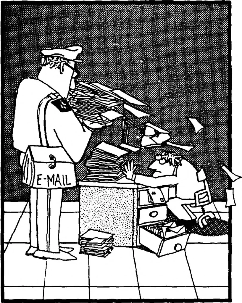 An illustration from Electronic Mail Survival Guide, 1989, leaf 27