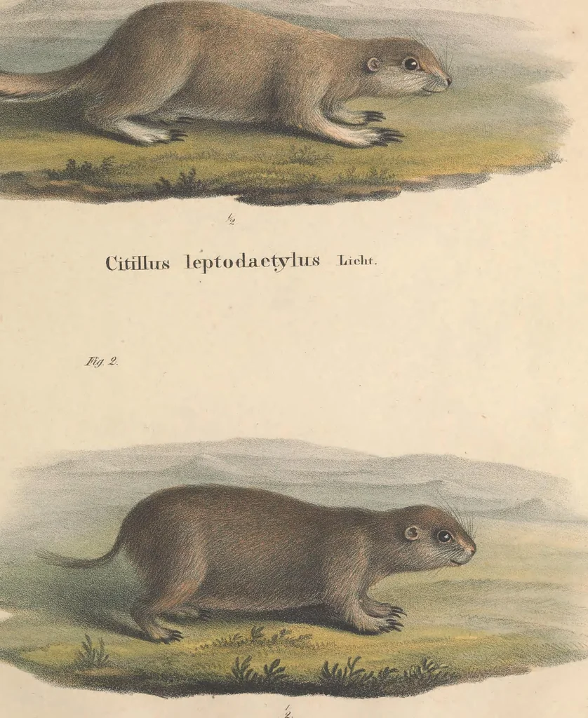 An illustration from Darstellung neuer oder wenig bekannter Säugethiere in Abbildungen und Beschreibungen : von fünf und sechzig Arten auf funfzig colorirten Steindrucktafeln nach den Originalen des Zoologischen Museums der Universität zu Berlin, 1827, leaf 68