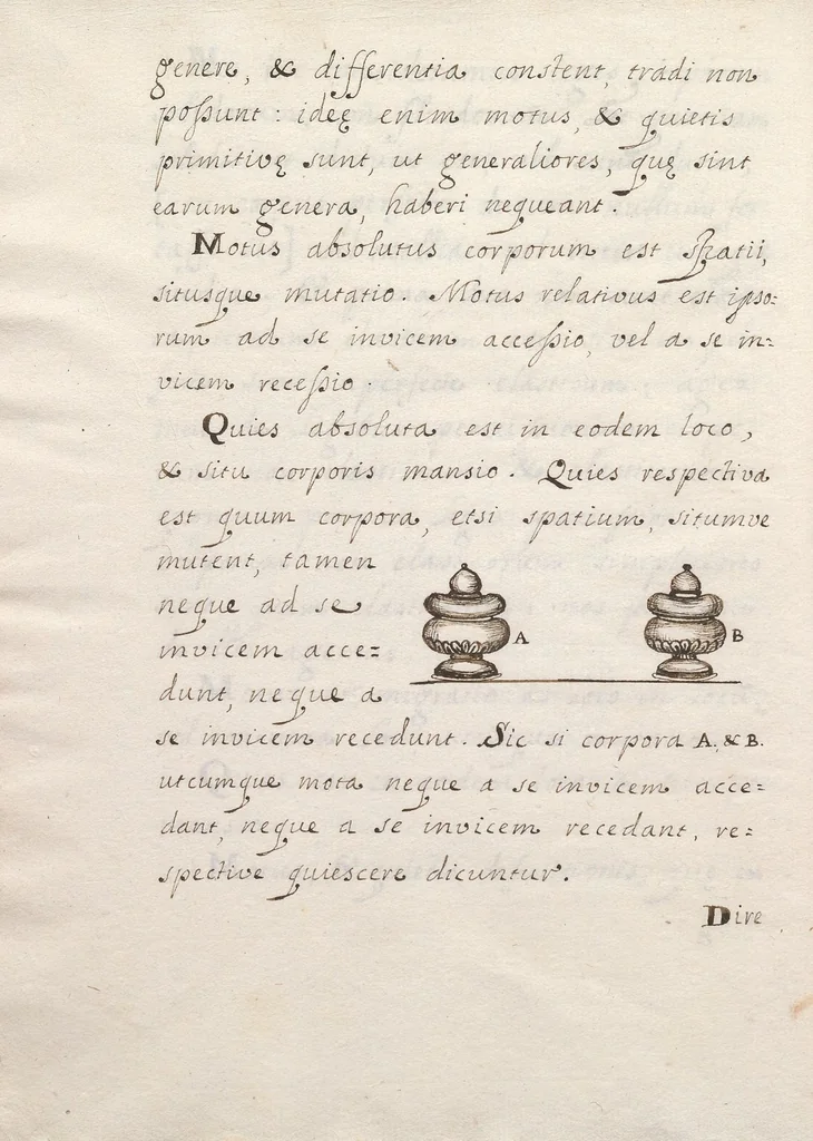 An illustration from De percussione et legibus motus corporum percussorum libellus [manuscript], 1680, leaf 14