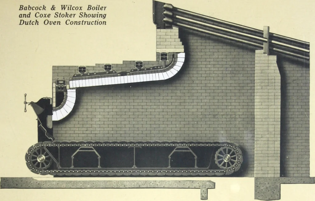 An illustration from Detrick arches showing their adaptability to all types of boilers and stokers, special furnaces and oil stills, 1921, leaf 14