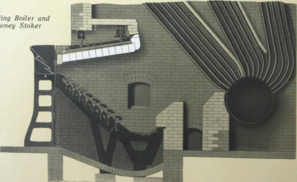 An illustration from Detrick arches showing their adaptability to all types of boilers and stokers, special furnaces and oil stills, 1921, leaf 25
