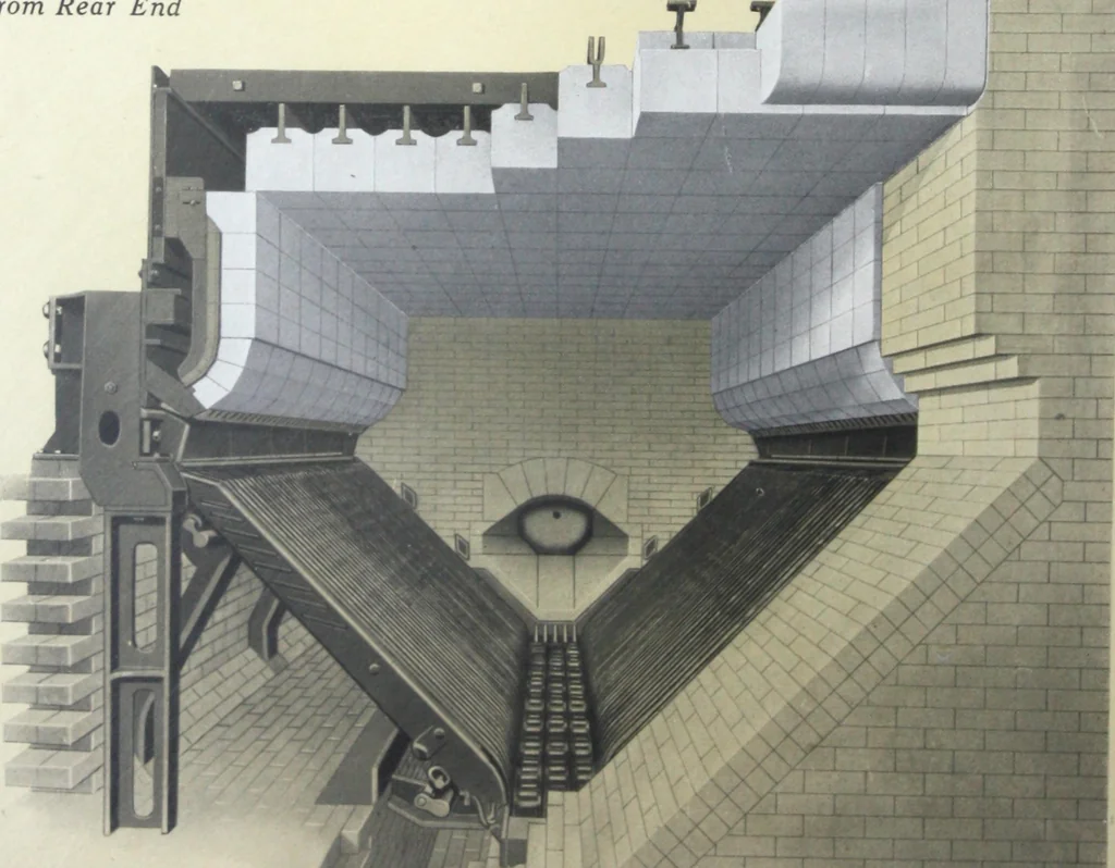 An illustration from Detrick arches showing their adaptability to all types of boilers and stokers, special furnaces and oil stills, 1921, leaf 29