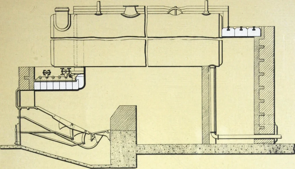 An illustration from Detrick arches showing their adaptability to all types of boilers and stokers, special furnaces and oil stills, 1921, leaf 44