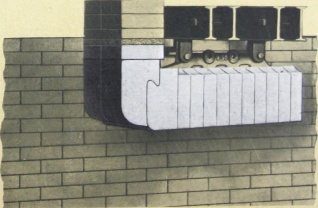 An illustration from Detrick arches showing their adaptability to all types of boilers and stokers, special furnaces and oil stills, 1921, leaf 46