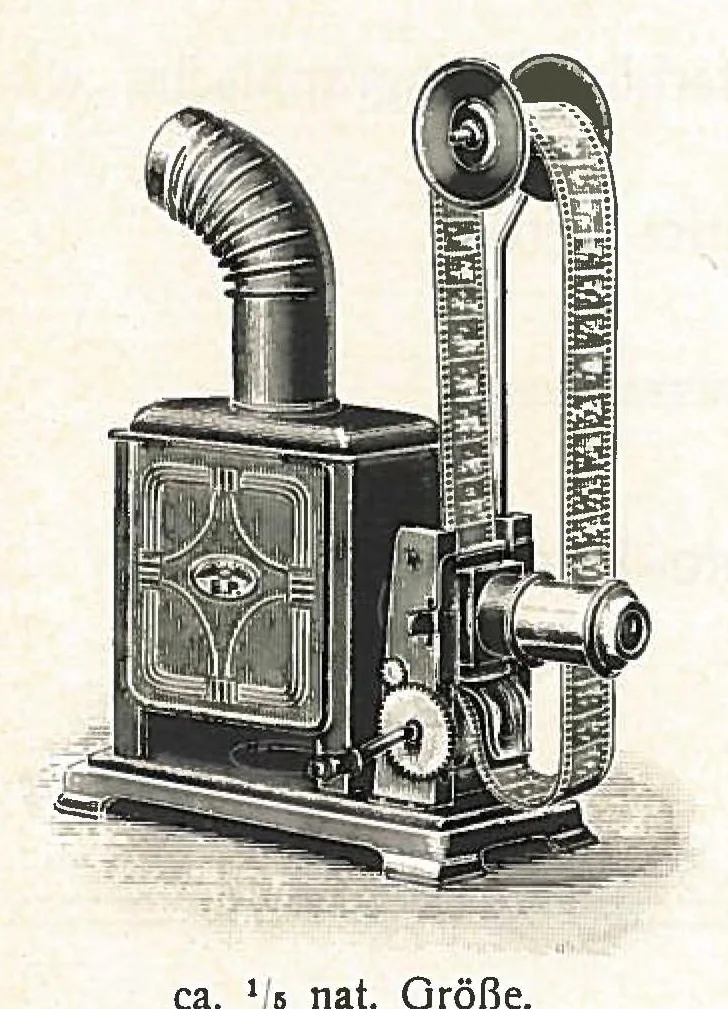 An illustration from Preisliste über optische, mechanische und elektrische Waren, Physikalische Spiele und Lehrmittel: Abteilung I. Laterna Magica, Projektions-Apparate, Postkarten-Cameras, Kinematographen, Lupen und Lesegläser, Extra-Laterna Magica-Bilder und bewegliche Verwandlungsbilder, Films, 1914, leaf 11