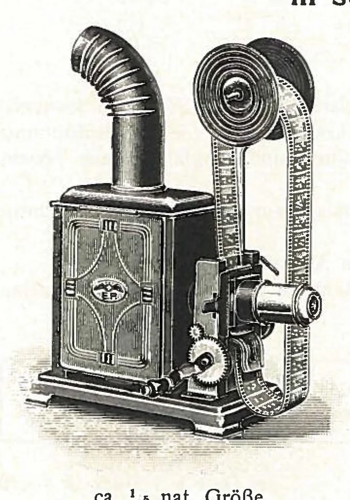 An illustration from Preisliste über optische, mechanische und elektrische Waren, Physikalische Spiele und Lehrmittel: Abteilung I. Laterna Magica, Projektions-Apparate, Postkarten-Cameras, Kinematographen, Lupen und Lesegläser, Extra-Laterna Magica-Bilder und bewegliche Verwandlungsbilder, Films, 1914, leaf 12