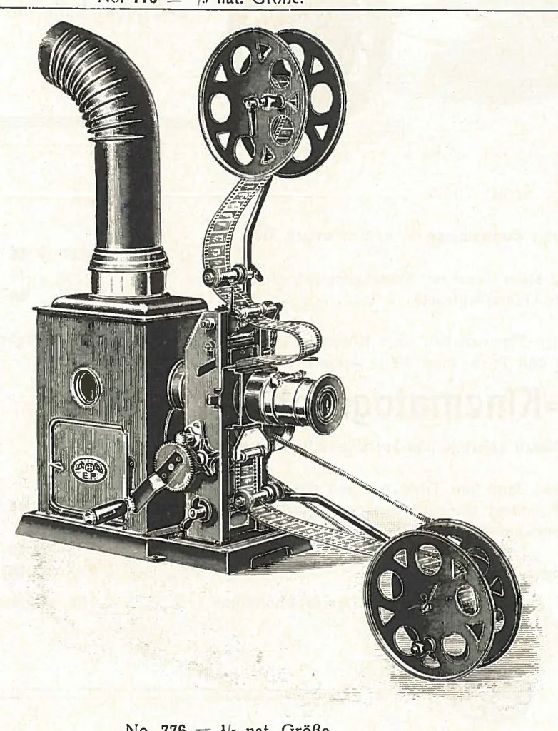 An illustration from Preisliste über optische, mechanische und elektrische Waren, Physikalische Spiele und Lehrmittel: Abteilung I. Laterna Magica, Projektions-Apparate, Postkarten-Cameras, Kinematographen, Lupen und Lesegläser, Extra-Laterna Magica-Bilder und bewegliche Verwandlungsbilder, Films, 1914, leaf 18