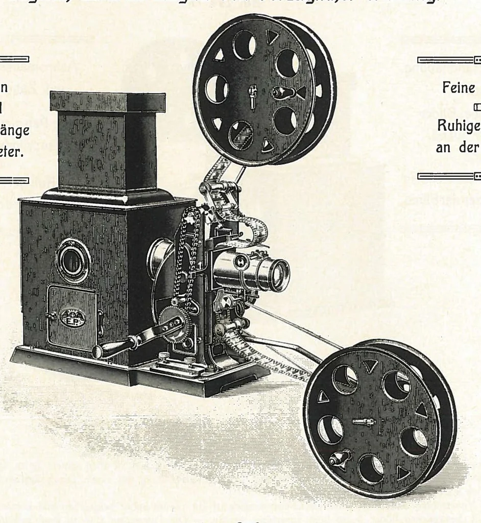An illustration from Preisliste über optische, mechanische und elektrische Waren, Physikalische Spiele und Lehrmittel: Abteilung I. Laterna Magica, Projektions-Apparate, Postkarten-Cameras, Kinematographen, Lupen und Lesegläser, Extra-Laterna Magica-Bilder und bewegliche Verwandlungsbilder, Films, 1914, leaf 21