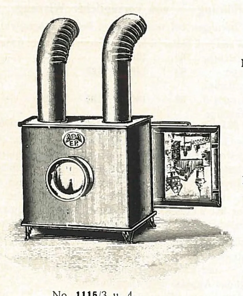 An illustration from Preisliste über optische, mechanische und elektrische Waren, Physikalische Spiele und Lehrmittel: Abteilung I. Laterna Magica, Projektions-Apparate, Postkarten-Cameras, Kinematographen, Lupen und Lesegläser, Extra-Laterna Magica-Bilder und bewegliche Verwandlungsbilder, Films, 1914, leaf 7