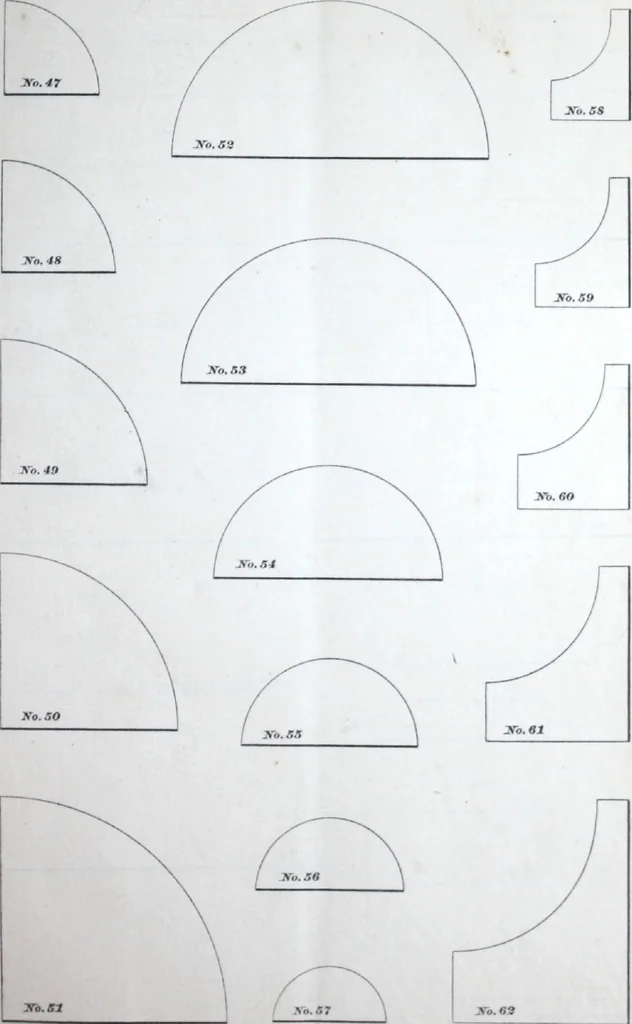 An illustration from Dominion moulding book ... containing sections (full size) of moldings, architraves, pew and stair railings, brackets, pickets, lattice ..., 1874, leaf 12