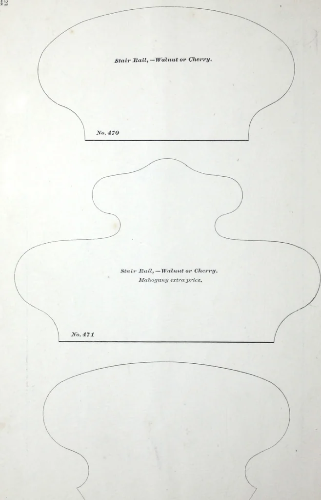 An illustration from Dominion moulding book ... containing sections (full size) of moldings, architraves, pew and stair railings, brackets, pickets, lattice ..., 1874, leaf 47