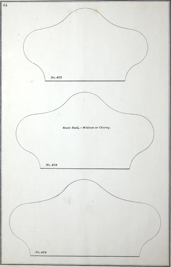 An illustration from Dominion moulding book ... containing sections (full size) of moldings, architraves, pew and stair railings, brackets, pickets, lattice ..., 1874, leaf 49