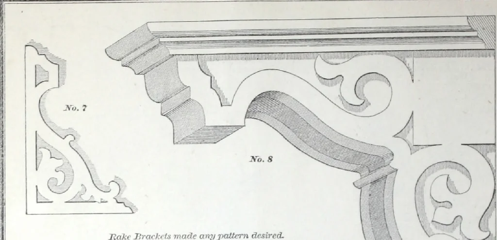 An illustration from Dominion moulding book ... containing sections (full size) of moldings, architraves, pew and stair railings, brackets, pickets, lattice ..., 1874, leaf 65