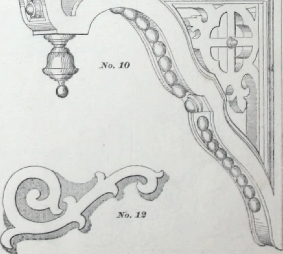 An illustration from Dominion moulding book ... containing sections (full size) of moldings, architraves, pew and stair railings, brackets, pickets, lattice ..., 1874, leaf 65