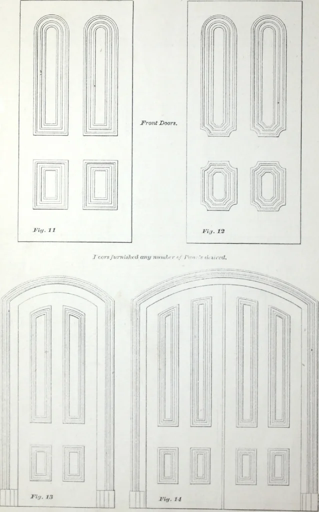 An illustration from Dominion moulding book ... containing sections (full size) of moldings, architraves, pew and stair railings, brackets, pickets, lattice ..., 1874, leaf 77